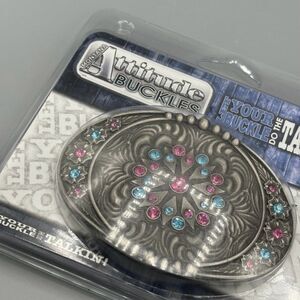 Montana Silversmiths Silver Buckle with Pink and Blue Accents